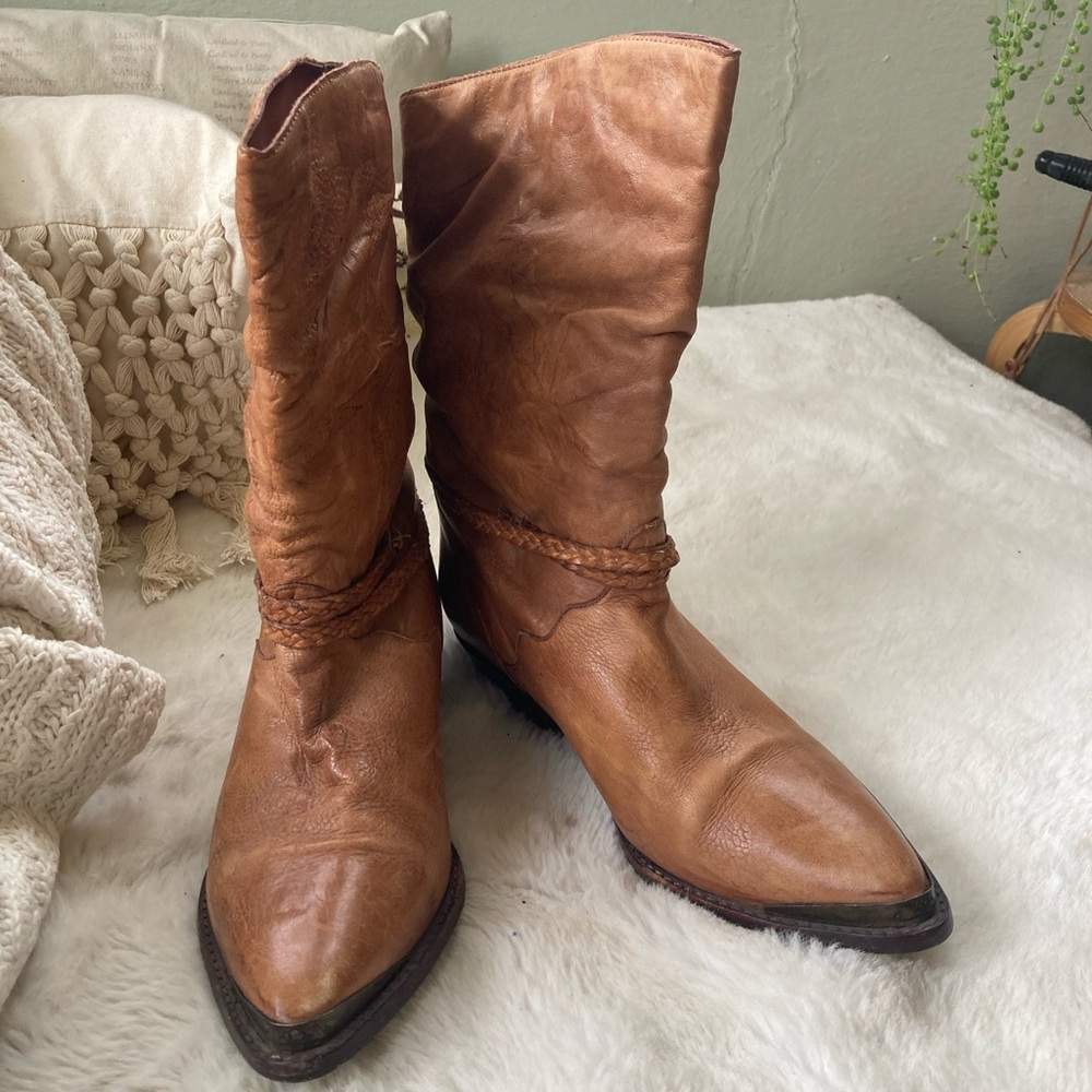 Ferrante Brown Leather Western Slouch Cowboy Boot Women’s 9